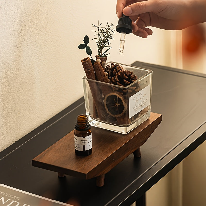 1pc Solid Camphor Wood 2-Tier Decorative Tray