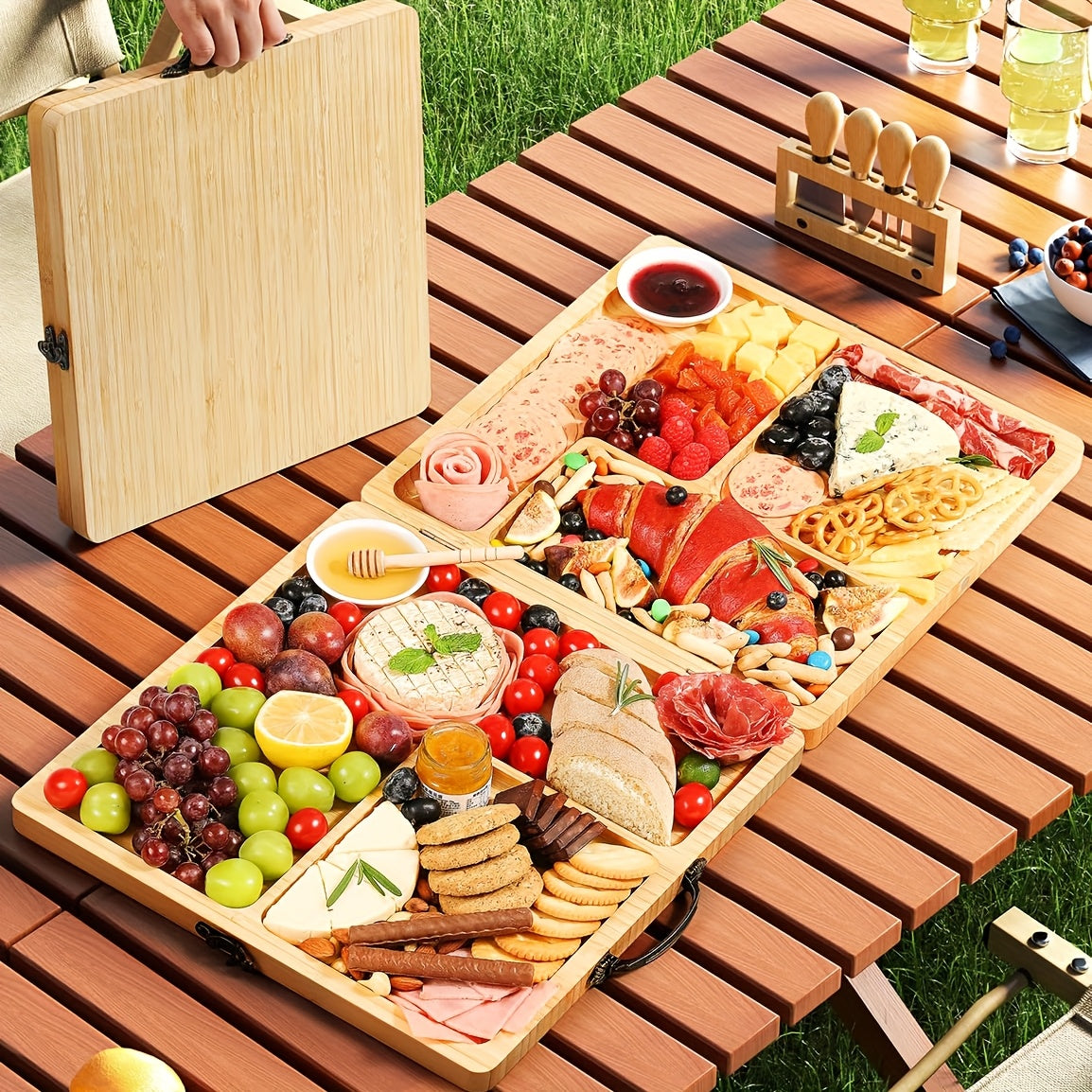Bamboo Cheese Board Set with Knives