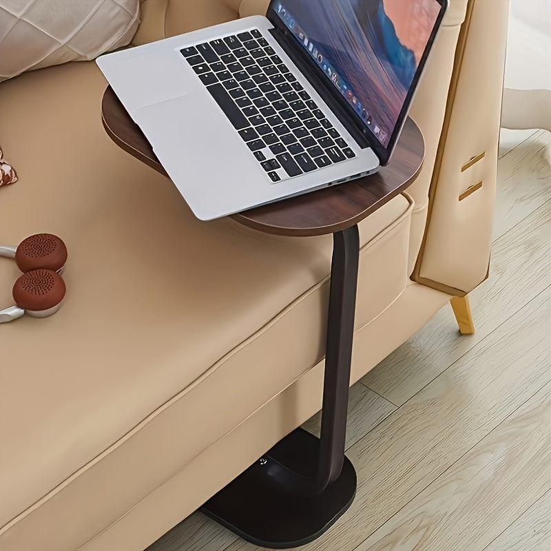 Portable C-shaped wooden edge table in Art Deco style, minimalist sofa edge table, style small edge table, modern living room decor furniture, and stable legrests