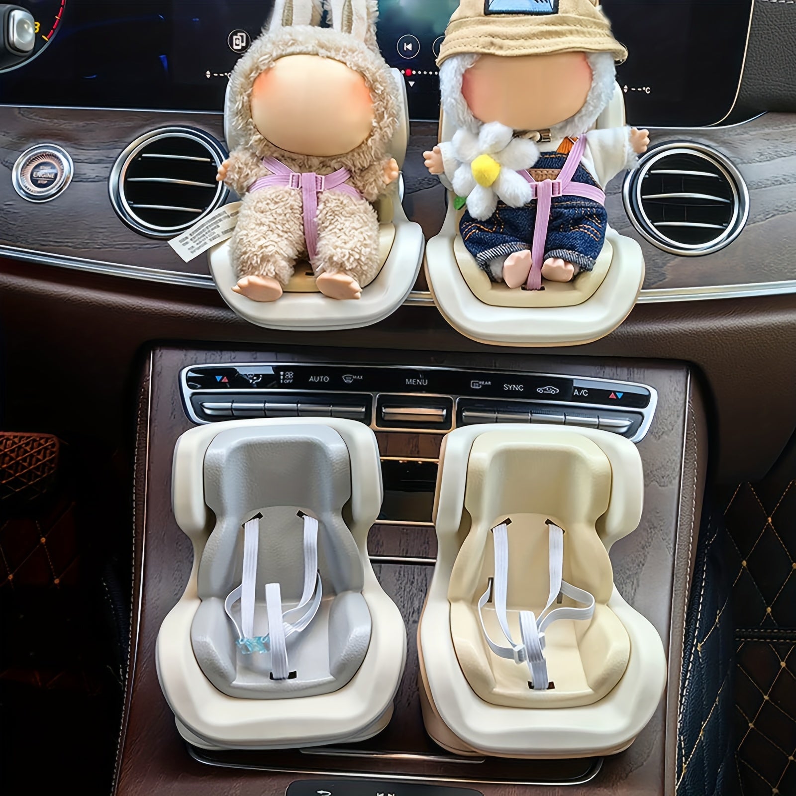 Doll Car Seat with Air Vent Clip & Desktop Stand - Pastel Pink/Blue, Secure Clip-On Base, Compatible with Labubu & 10-17cm dolls - Cute Car Interior Decor, Collector's Display Accessory for Doll enthusiasts & Mystery Box Fans, Playful Design, Wellcrafted