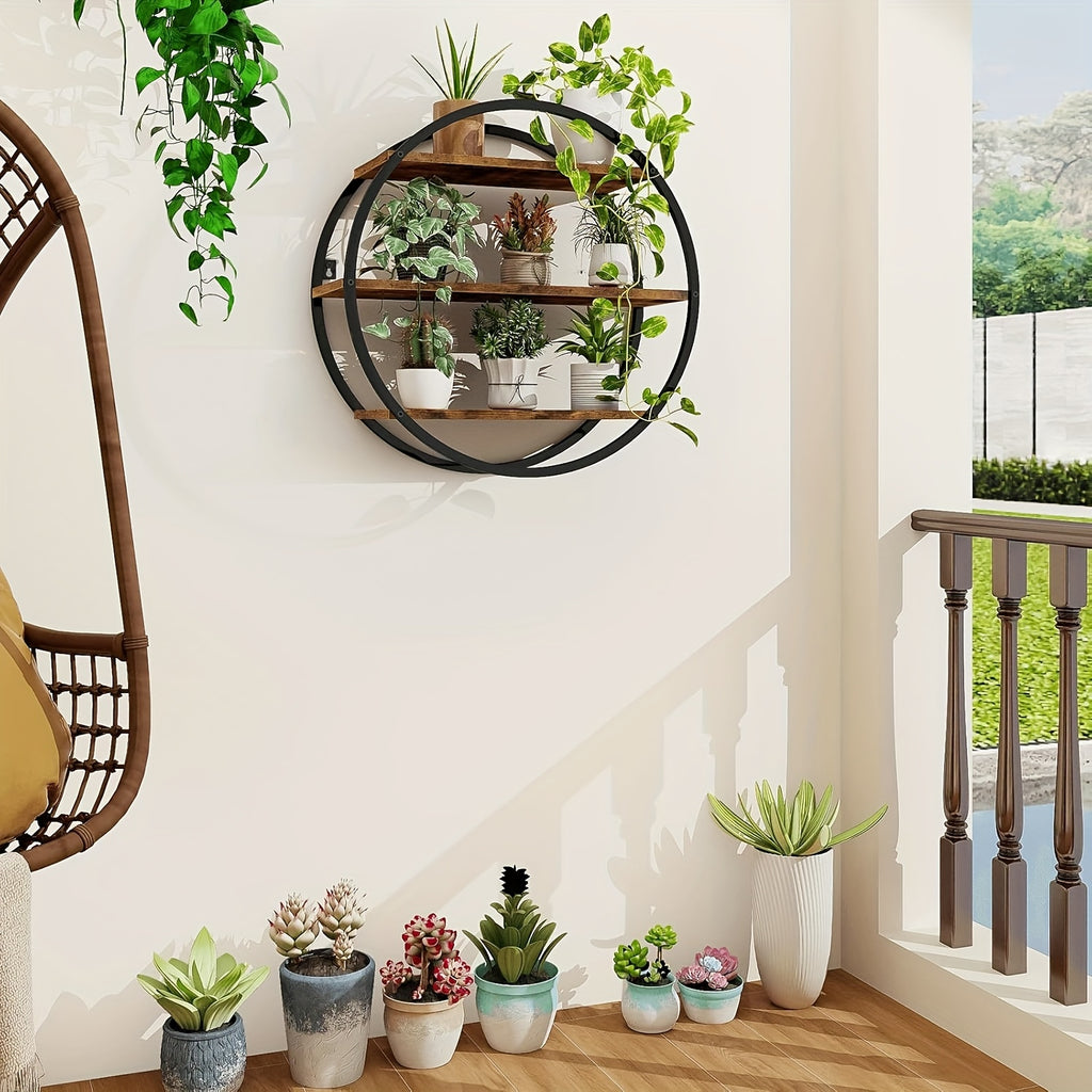 Classic Wooden 3-Tier Round Floating Shelves