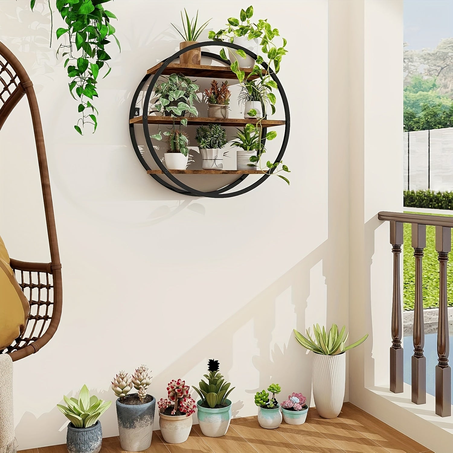 Classic Wooden 3-Tier Round Floating Shelves