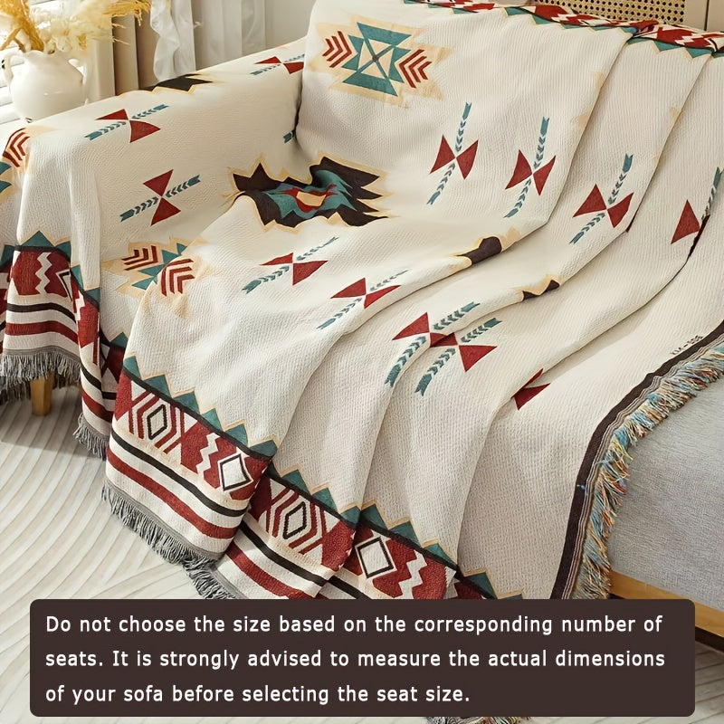 1pc Modern Tassel Sofa Throw Cover - Hand Washable Blend, Universal Fit for Armchair to Sectional Sofas, Botanical & Abstract Cat Patterns, Furniture Protector for Home & Office Decor
