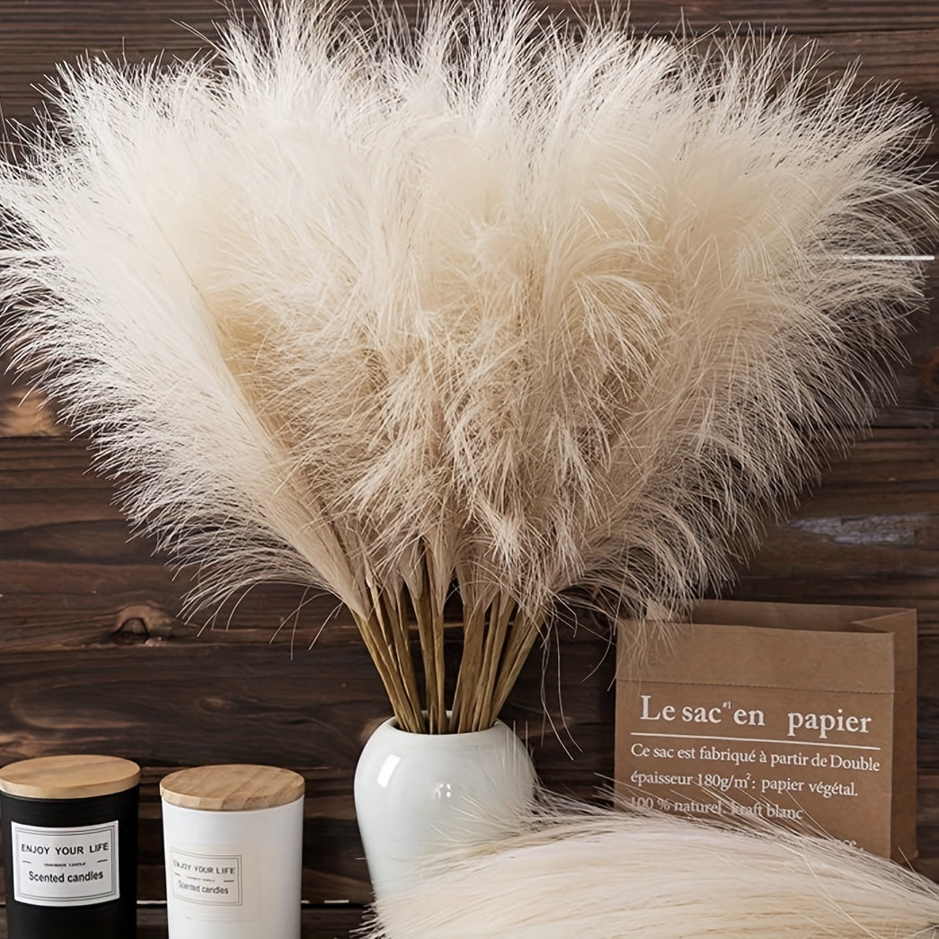15pcs Elegant Faux Pampas Grass Bundle, 55.88cm - Cream & Light Brown, Ideal for Home Decor | Perfect for Living Room Display in White Vases, No Container Needed | Great for Christmas, Halloween, Easter, Thanksgiving, Mother's Day Decorations, Garden Deco
