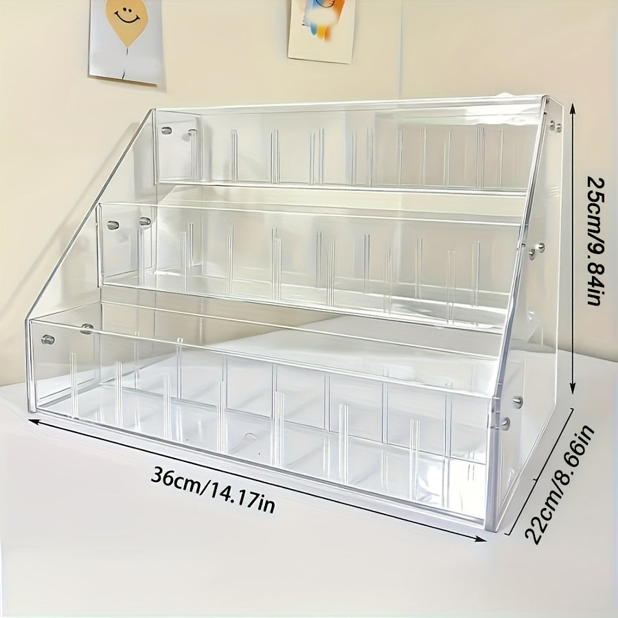 1pc LABUBU Transparent Display Stand (Dolls Not Included), Plush Toy Storage Box, 3-Tiered Staircase Organizer for LABUBU, Durable Multi-Layer Design, Perfect for Doll Collection and Display