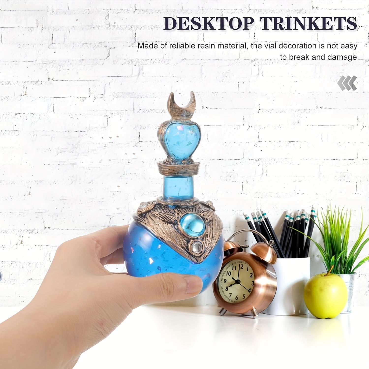 Classic Resin Magic Potion Bottle Figurine - Handcrafted Ornamental Bottle with Gem Accents - Multifunctional Decor Piece for Various Room Types, Ideal for Christmas, Halloween, Easter, Hanukkah, Thanksgiving - Decorative Collectible with No Electricity N