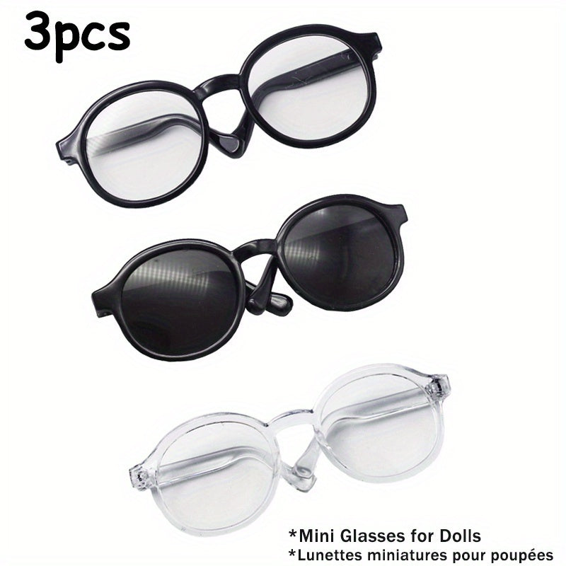 3pcs Decorative Plastic Glasses for Labubu & Collectible Figurines - 6.5cm Round Rimmed Fashion Doll Eyewear in Multicolor, Gray, Red, Green, Transparent, Black - Perfect Gift for Figure Collectors, Collectible Accessories, Playful Accessory, Durable Figu