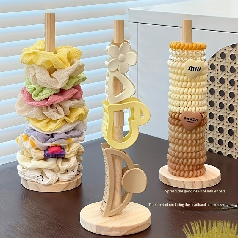 Chic Solid Wood Hair Accessory Organizer - Vintage Style Storage Rack for Hair Ties, Clips & Jewelry Display, Hair Accessories Storage Box