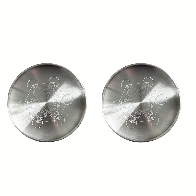 1pc, 5.51-inch Silver Altar Plate with March Pentagram, Stainless Steel Metal Dish, Candle Holder, Ceremony Meditation Decor, Home Living Room Office Decor, Christmas Independence Day Graduation School Season Decor, Vintage Geometric Religious Theme