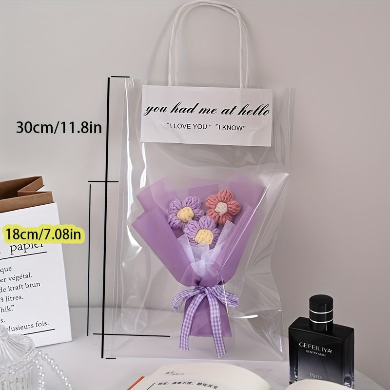 [Artificial Flower Bouquet] 1pc Artificial Mini Knitted Puff Flower Bouquet, Creative Fabric Home Decor Accent - No Electricity or Battery Needed, Ideal for Valentine's Day, Mother's Day, Christmas, Graduation