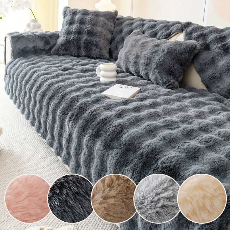 1pc Cozy Rabbit Plush Sofa Cover - Winter Warm, Thick, Soft, Non-Slip, Protective Furniture Protector for Bedroom, Office, Living Room Home Decor - Pet Favorite, Easy to Install, Machine Washable, Durable, and Stylish