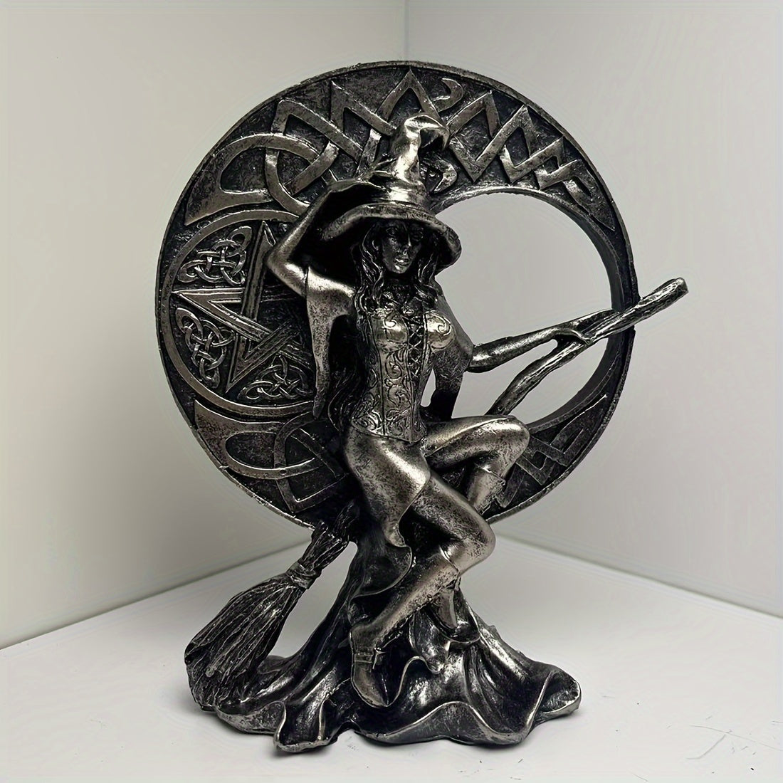 1pc Creative Broom Moon Witch Ornament for Living Room Tabletop Home Decoration Wizard Figure Statue European Style Decorative