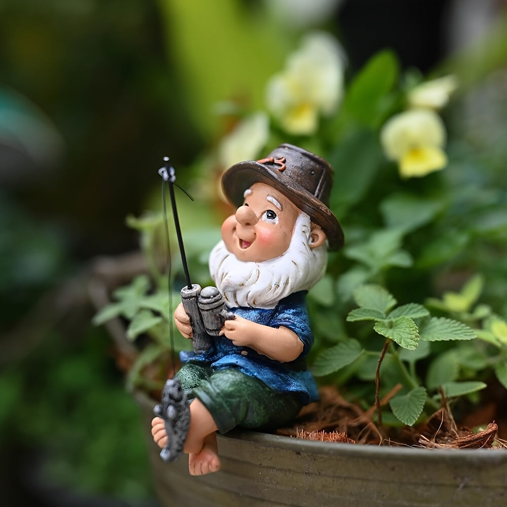 Whimsical Resin Fishing Gnome Figurine - Durable, Weather-Resistant Garden Decor, 1pc