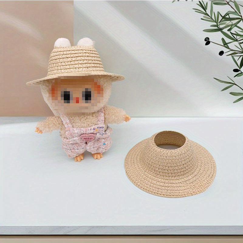 Bubu-Style Open-Top Straw Hat, Woven Party Accessory for Rural-Themed Outfits, with Interchangeable Decorations for Dolls.