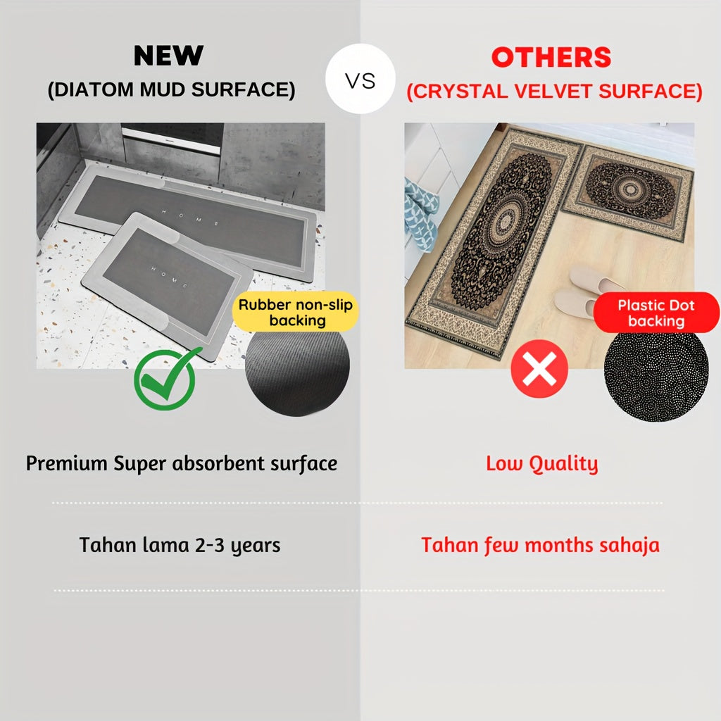 [1pc Non-Slip Kitchen Mat] 1pc Super Non-Slip Diatom Mud Kitchen Mat | 3mm Thick, 2.0kg/m², Natural Rubber Base, Scratch-Resistant, Easy to Clean & Wipe | Comfortable Standing Mat for Kitchens, Bathrooms, Entryways - Black, Multiple Sizes Available