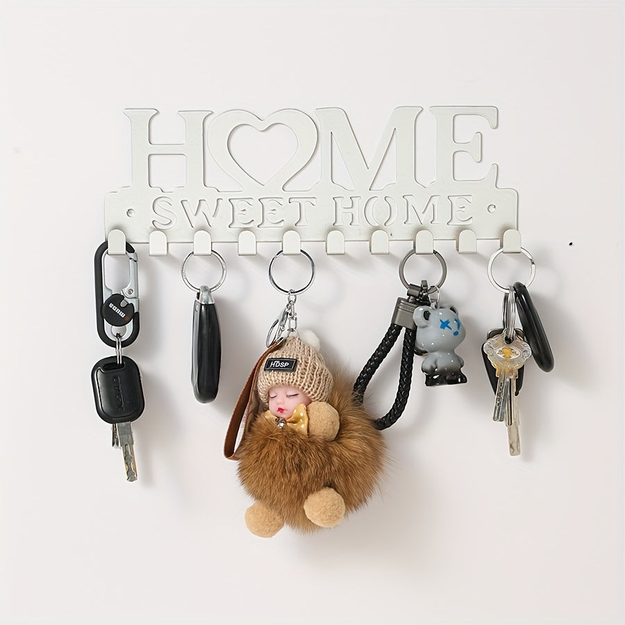 [Wall-Mounted Rust-Resistant Key Holder] Chic Black Metal Key Holder - Wall-Mounted Storage Rack with Decorative Hooks for Coats, Hats & More - Rust-Resistant Organizer for Entryway or Hallway