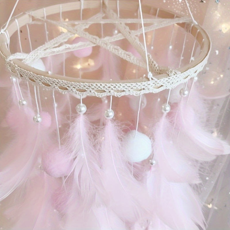 [1pc Whimsy Wind Chime Hanging Ornament] 1pc Glam Style Whimsy Wind Chime Hanging Ornament, Fairy Tale Theme, Artificial Faux Feather Decor for Bedroom, No Power Needed
