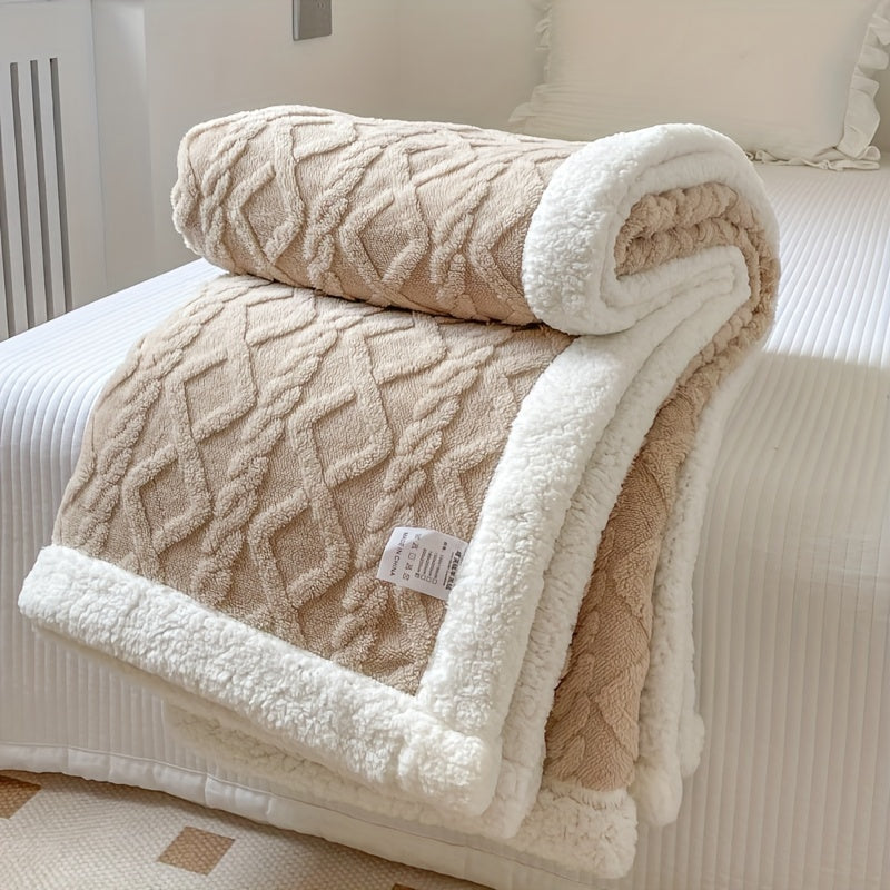 1pc Double-Sided Fleece Bed Blanket, Autumn And Winter Thickened Sofa Blanket, Air Conditioning Blanket, Suitable For All Seasons, Christmas present