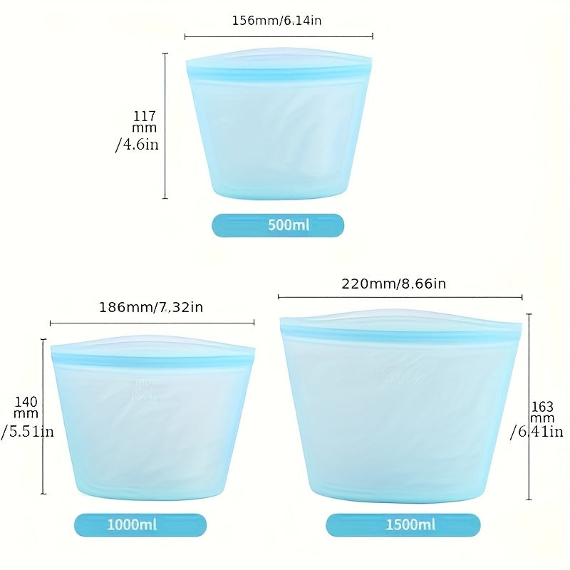 Reusable Silicone Food Storage Bags - Leakproof, Fresh-Keeping Ziplock Containers for Fridge & Freezer | 17.6oz, 35.2oz, 52.8oz | Ideal for Snacks, Fruits, and Vegetables
