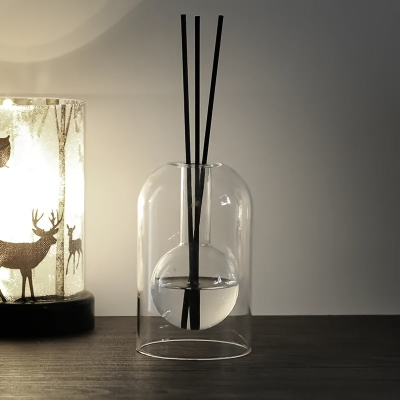 1pc Elegant Glass Diffuser Bottle - Geometric Design, Transparent, No-Flame Required, Ideal for Home Freshness & Longevity, Rattan Reed Diffuser (Stick Not Included), Diffuser for Home