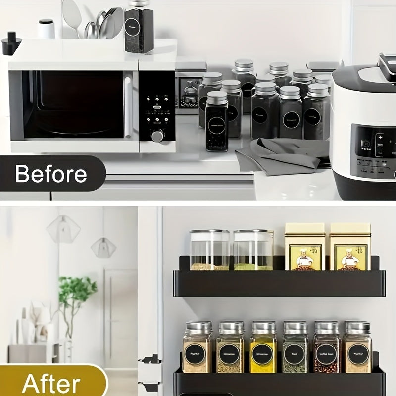 2-Pack Large Magnetic Plastic Storage Baskets for Refrigerator, Microwave, and Washing Machine - Multifunctional Kitchen Organizer, Side Spice Rack Magnetic Holder with No-Drill & Glue Required, Removable Shelf