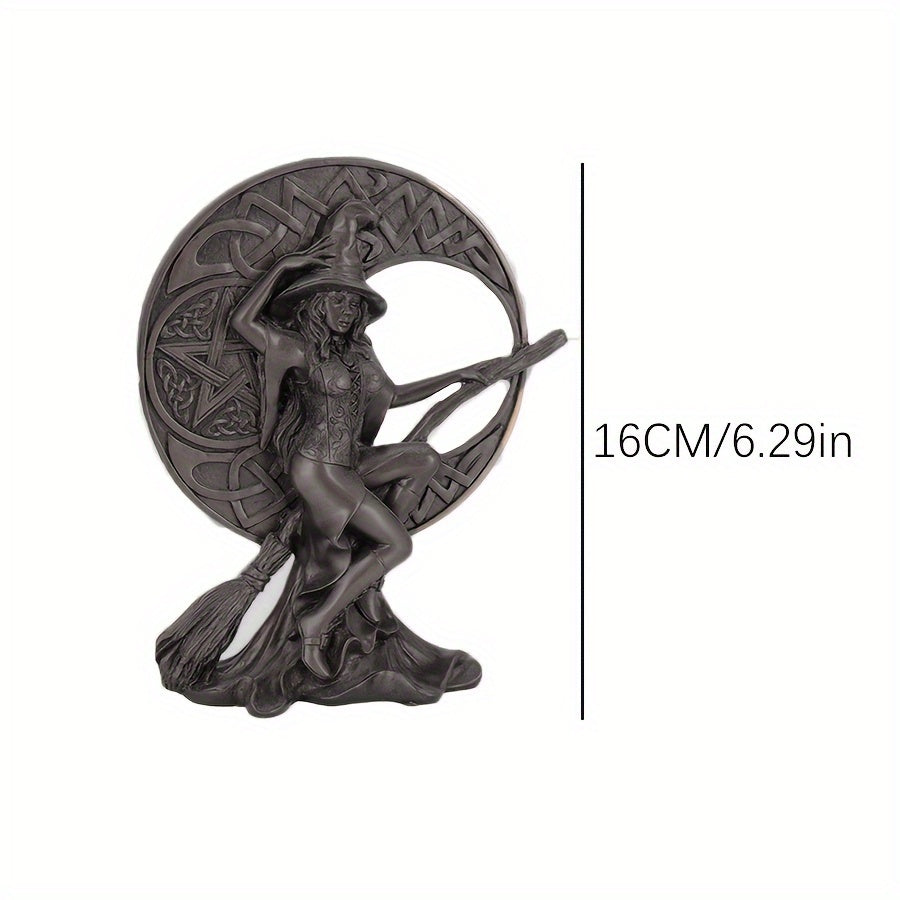 1pc Creative Broom Moon Witch Ornament for Living Room Tabletop Home Decoration Wizard Figure Statue European Style Decorative