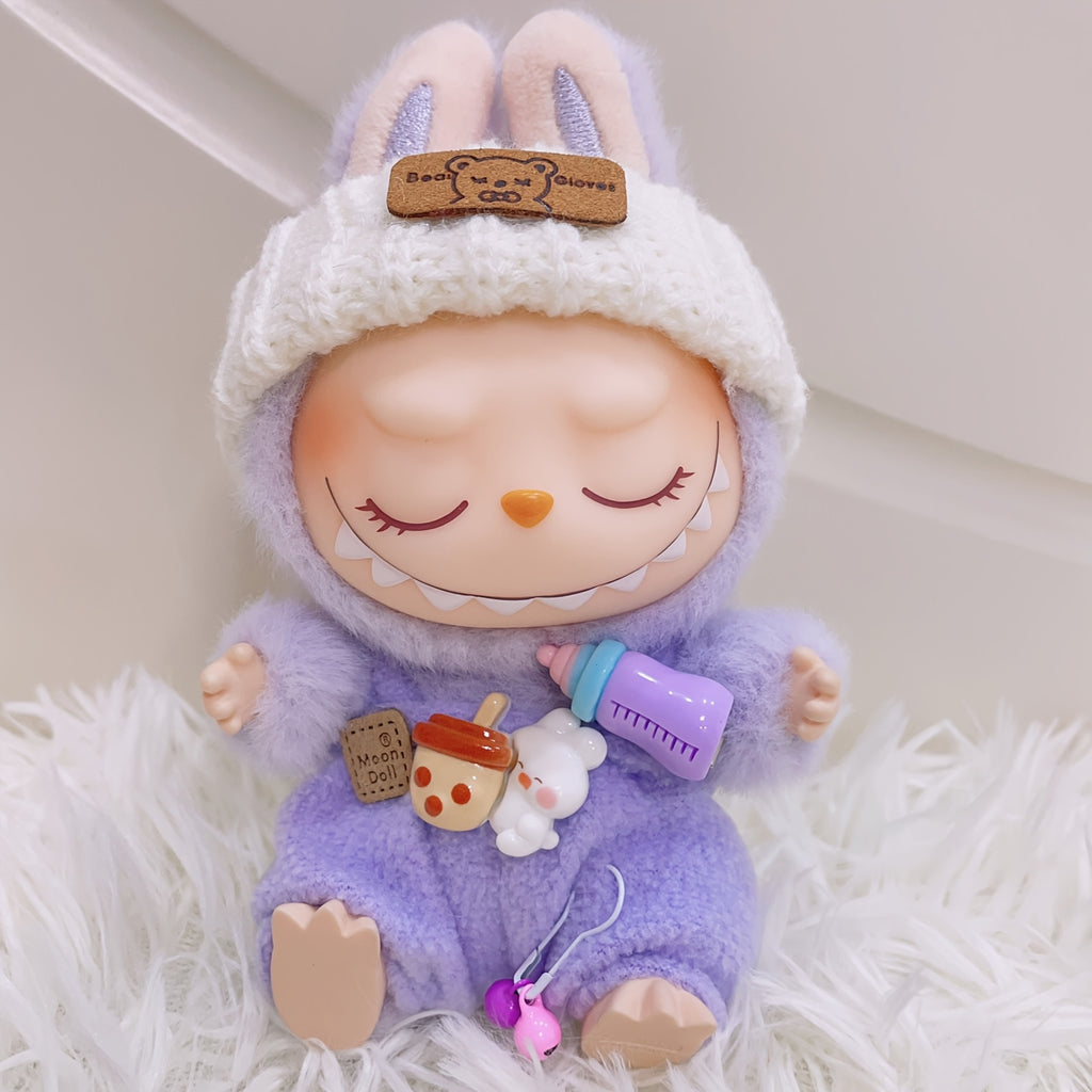 Labubu Fashion Clothes Set for Doll(NO Doll), Handcrafted Crochet 3pcs Set, Cute Clothes, Bag, Hat, DIY Stylish Fun Labubu Clothes Accessories for Daughter Birthdays, Anniversary Holiday Gifts