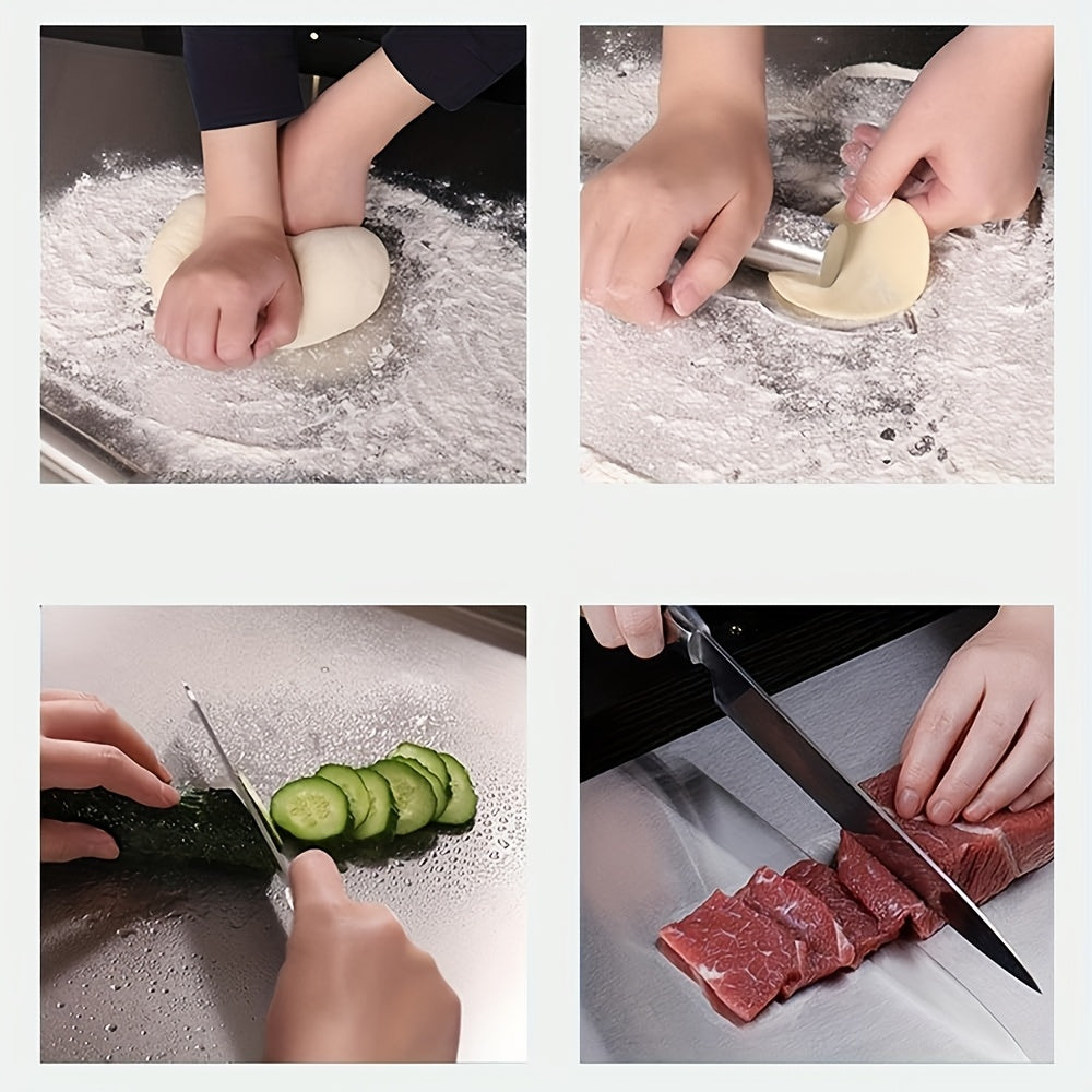 1pc Premium Stainless Steel Cutting Board - Heavy-Duty, Non-Slip, Easy-to-Clean Chopping Block for Meat, Fruits, Vegetables, Bread, and Baking - Ideal Kitchen Essential with Lip for Food Safety - Suitable for Christmas, Halloween, Easter, Hanukkah, Thanks