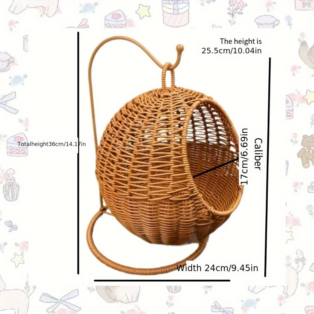 1pc Round Woven Rattan Cat Hammock Basket