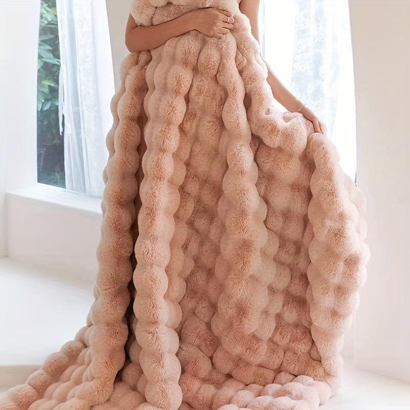 Traditional-Style Plush Double-Layer Leisure Blanket, All-Season Cozy Fleece Comforter with Non- Weave, 100% Polyester, Multipurpose, Machine Washable, No-Print Solid Pattern - Ideal for Air Conditioning, Travel, and Siesta Use, Christmas present