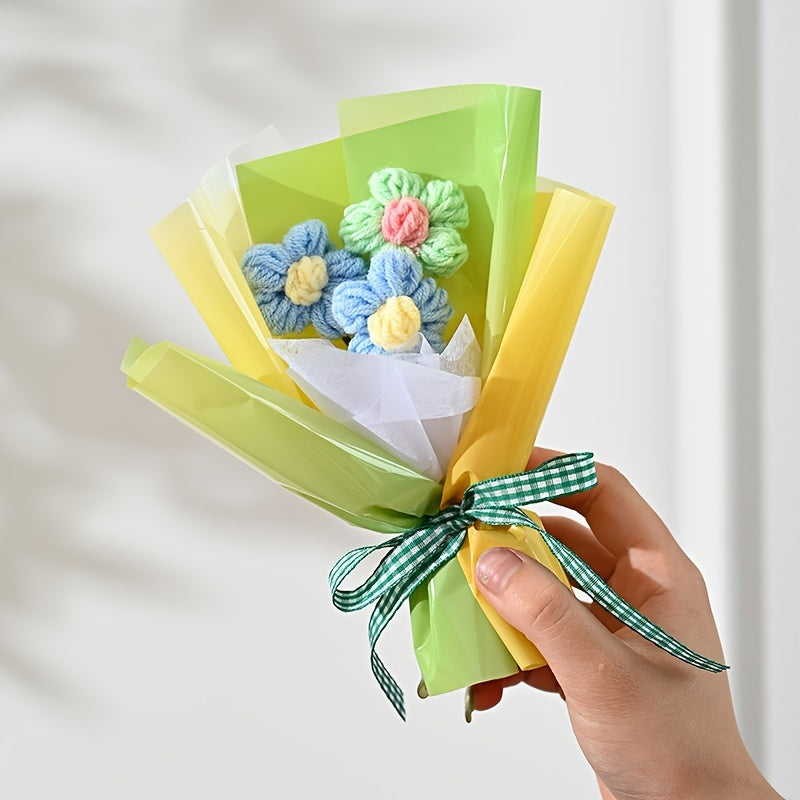 [Artificial Flower Bouquet] 1pc Artificial Mini Knitted Puff Flower Bouquet, Creative Fabric Home Decor Accent - No Electricity or Battery Needed, Ideal for Valentine's Day, Mother's Day, Christmas, Graduation