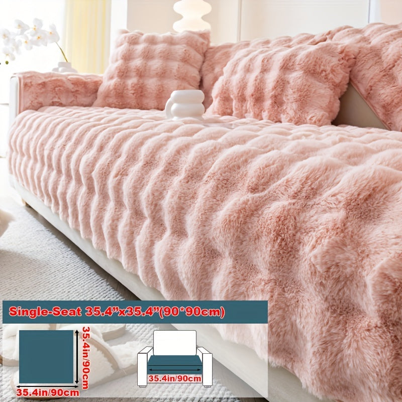 1pc Cozy Rabbit Plush Sofa Cover - Winter Warm, Thick, Soft, Non-Slip, Protective Furniture Protector for Bedroom, Office, Living Room Home Decor - Pet Favorite, Easy to Install, Machine Washable, Durable, and Stylish