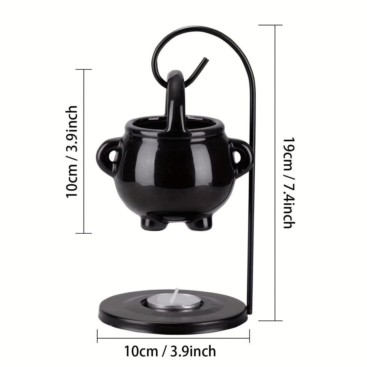 1pc Black Ceramic Witch's Cauldron Oil Burner - Essential Oil & Wax Melt Diffuser with Tealight Candle Holder for Home Decor, No Incense Included