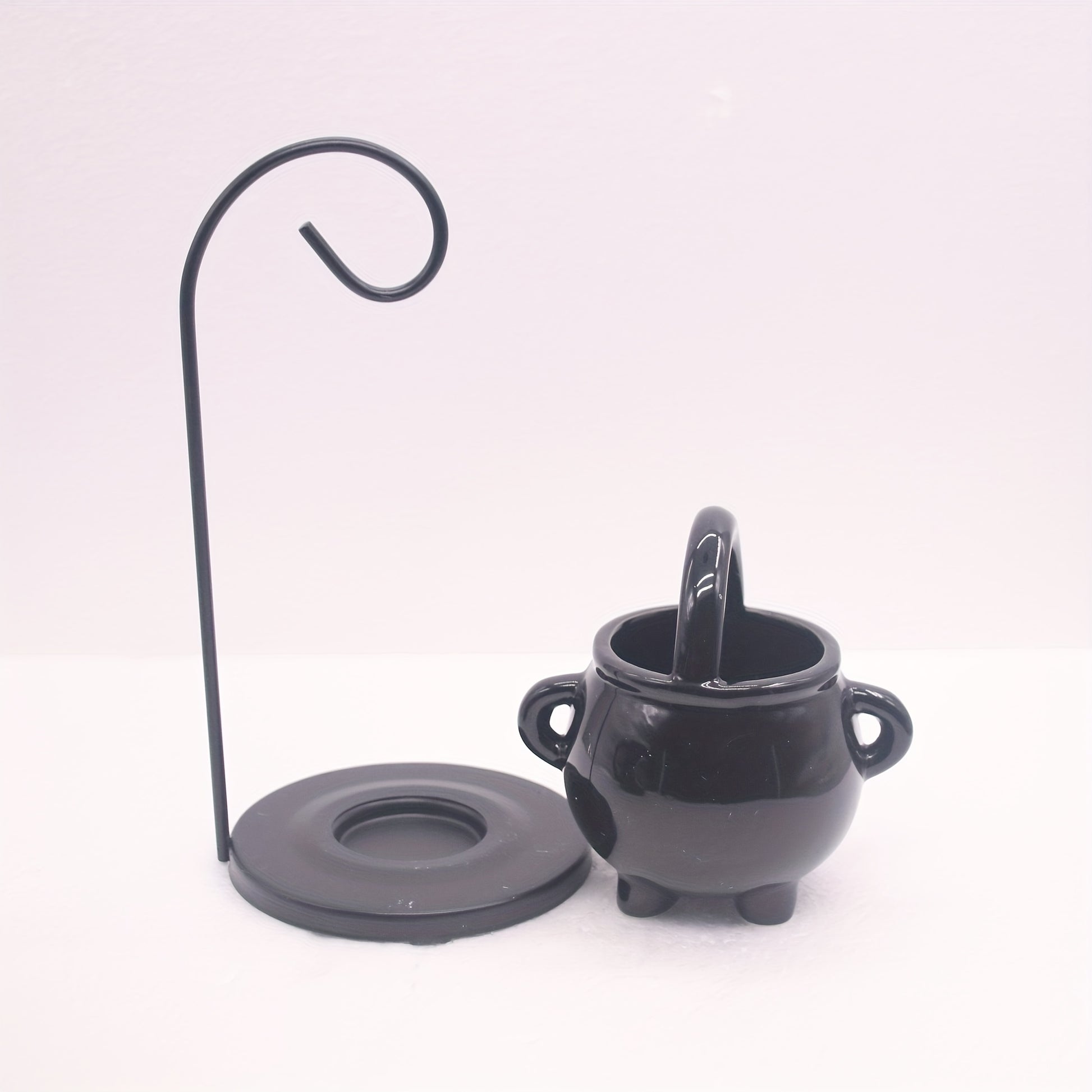 1pc Black Ceramic Witch's Cauldron Oil Burner - Essential Oil & Wax Melt Diffuser with Tealight Candle Holder for Home Decor, No Incense Included