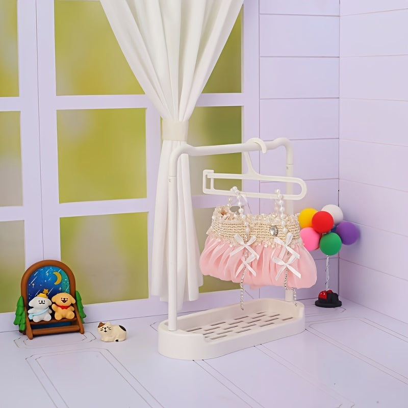 Clothes Storage Rack for Labubu, 1 Rack + 10 Clothes Hangers, Clothes Display Rack for La bubu, Clothes Hanger Doll Shoe Storage Rack Clothes Storage Wardrobe