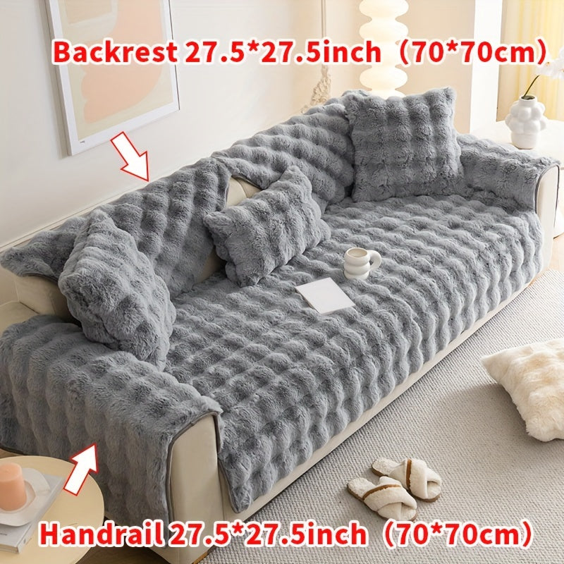 1pc Cozy Rabbit Plush Sofa Cover - Winter Warm, Thick, Soft, Non-Slip, Protective Furniture Protector for Bedroom, Office, Living Room Home Decor - Pet Favorite, Easy to Install, Machine Washable, Durable, and Stylish