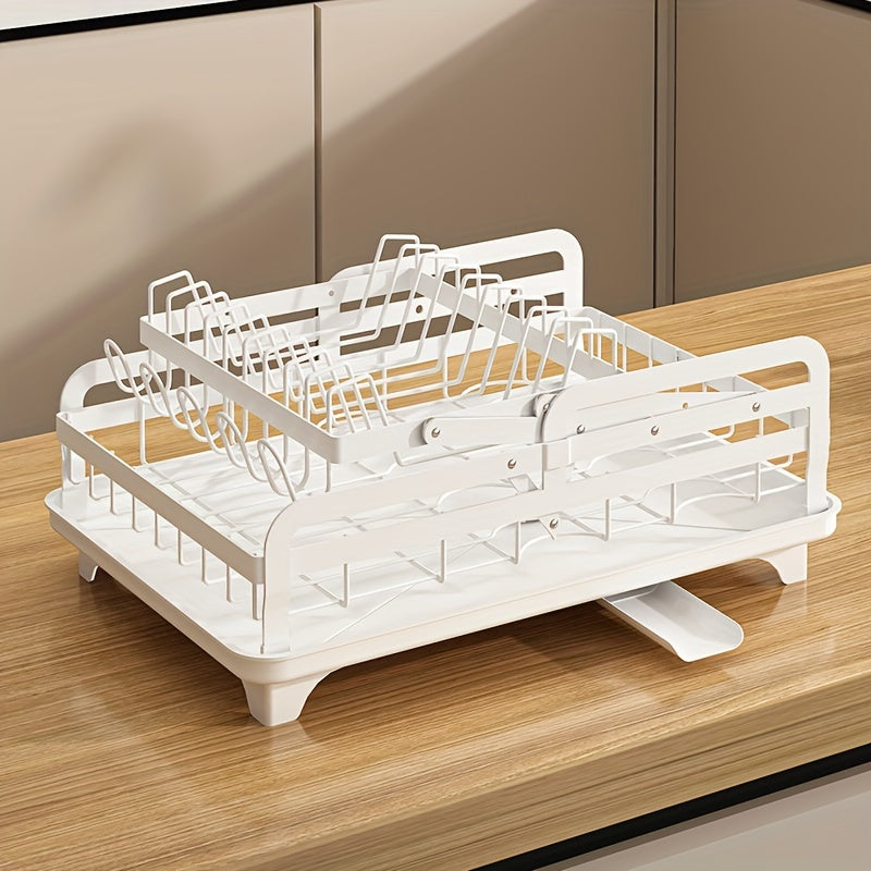 1pc Dish Drying Rack Drainboard, Large 2 Tier Metal Dish Racks with Drainage, Glass Holder, Utensil Holder and Extra Drying Mat, Dish Drainers for Kitchen Counter, Black, White& Grey