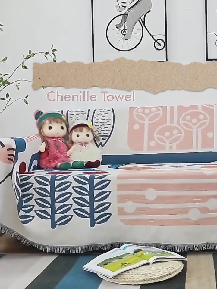 1pc Modern Tassel Sofa Throw Cover - Hand Washable Blend, Universal Fit for Armchair to Sectional Sofas, Botanical & Abstract Cat Patterns, Furniture Protector for Home & Office Decor