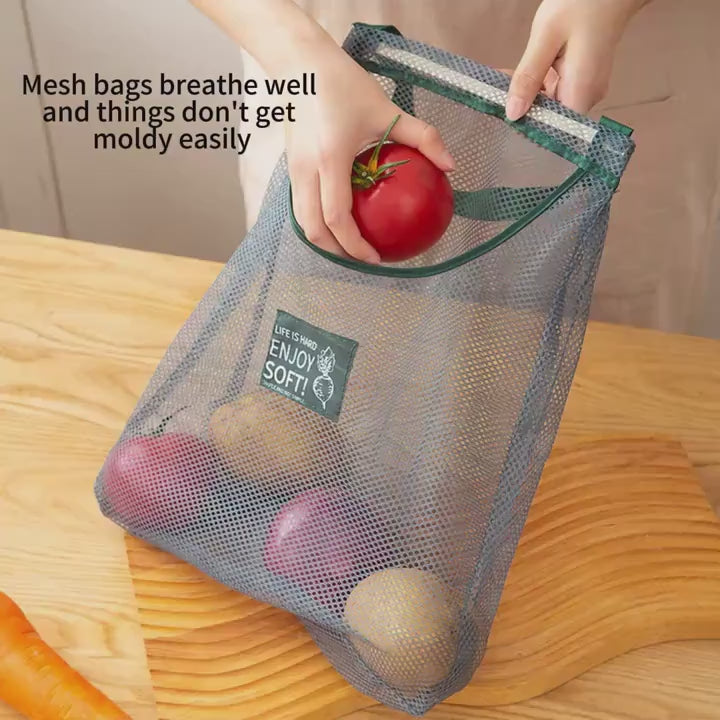 [Wall-Mounted Mesh Bag Organizer] Versatile Kitchen Storage Mesh Bag - Wall-Mounted Organizer for Fruits, Vegetables, Ginger & Garlic | Essential Home Accessory