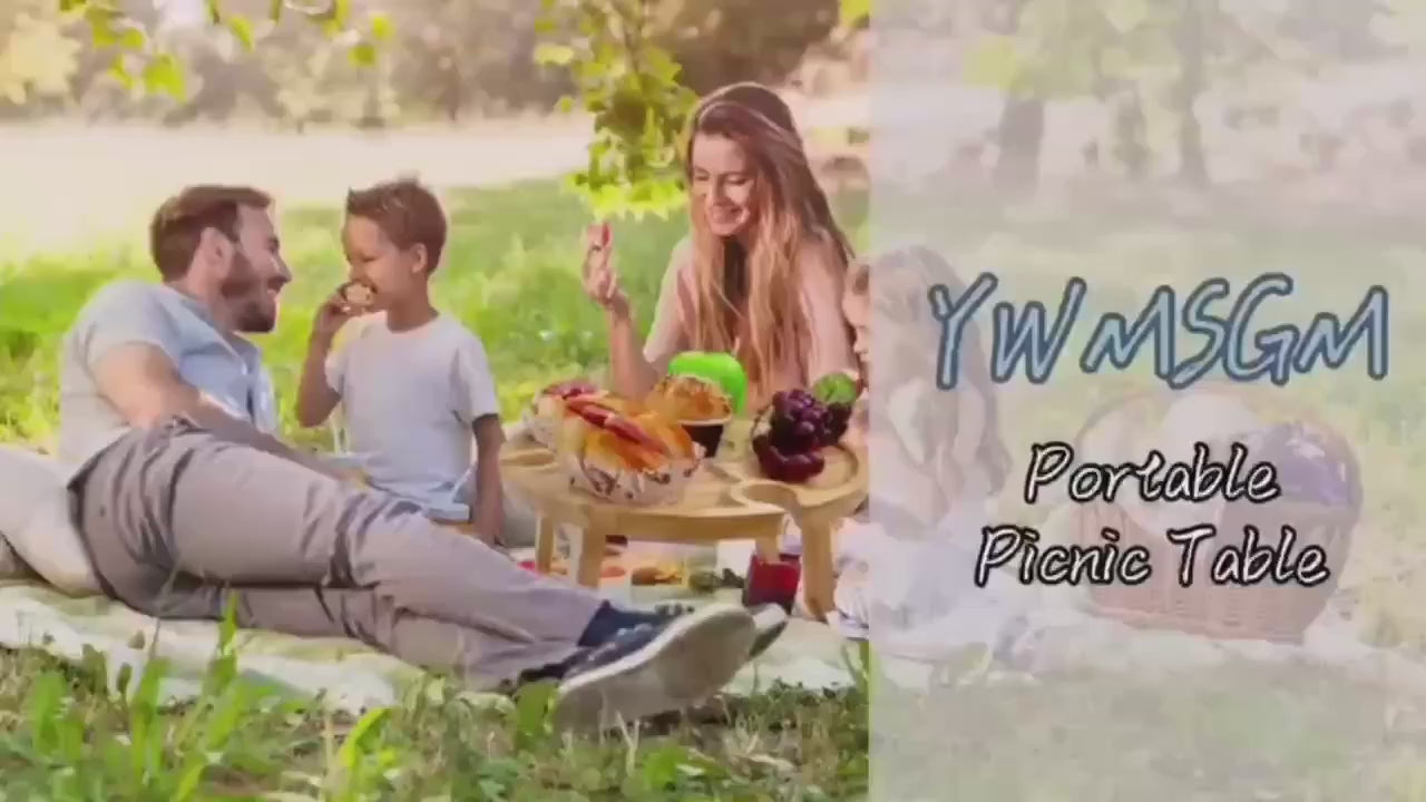 1pc Handmade Wooden Folding Picnic Table with Wine Rack