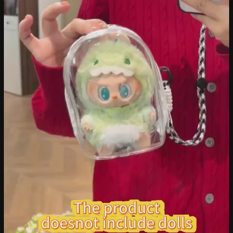 Labubu Is Sitting with a 5.91-Inch Doll Crossbody Cartoon Backpack, a PVC Storage Bag, And Car Curtain Fabric Doll Bag.