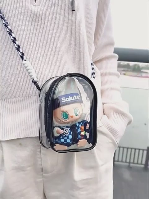 MISFANS Labubu Doll Crossbody Bag - Cute Transparent Purse with Pastel colors (Pink, Yellow, Clear), Adjustable Strap & Zipper Closure, Compact Bag for Girls, Teens, Anime Fans - Halloween/Christmas Gift Idea (Dolls Not Included) - Everyday Essentials Org