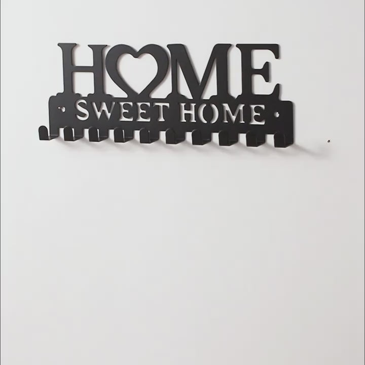 [Wall-Mounted Rust-Resistant Key Holder] Chic Black Metal Key Holder - Wall-Mounted Storage Rack with Decorative Hooks for Coats, Hats & More - Rust-Resistant Organizer for Entryway or Hallway