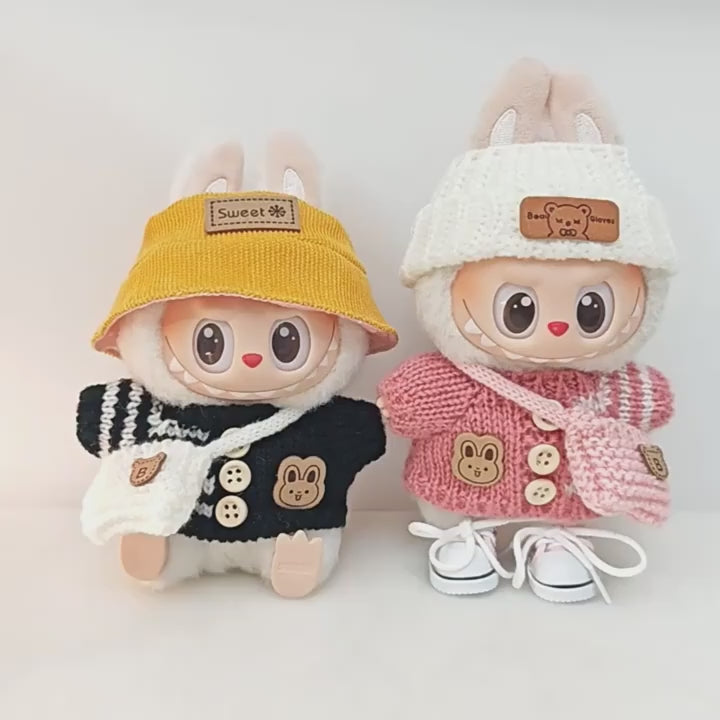 Labubu Fashion Clothing Set, Suitable for Dolls (No Dolls Included), Handmade 3-Piece Set, Cute Clothes, Bag, Hat, DIY Stylish And Fun Labubu Clothing Accessories, Perfect for Daughter'S Birthday, Anniversary, Or Holiday Gifts.
