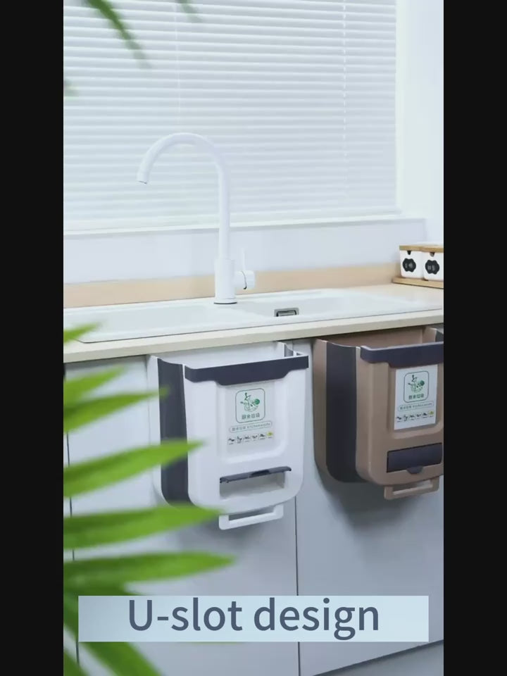 [Creative Sorting, Space-Saving] 1pc Space-Saving Large Foldable Hanging Trash Can - Wall-Mounted Waste Basket for Kitchen Cabinet Doors with Creative Sorting Feature, No Electricity Required, Modern Kitchen Accessory
