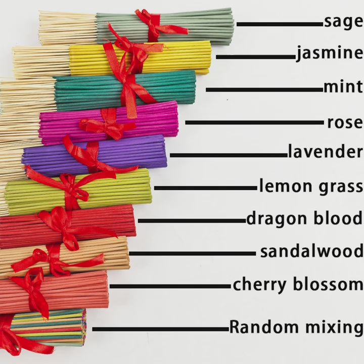 11 Styles of Clean, Low-Powder 22cm Flower and Wooden Handmade Bamboo Sticks Incense, Optional with Jasmine Mint White Sage Rose Lavender Sandalwood Lemongrass Dragon Blood Flower Frankincense Cherry Blossom Vanilla Mixed Scents, Suitable for Home Hotel O