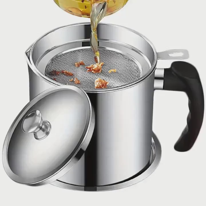 Easy-Pour Stainless Steel Grease Container with Strainer - Ideal Kitchen Accessory for Cooking Oil & Grease Storage