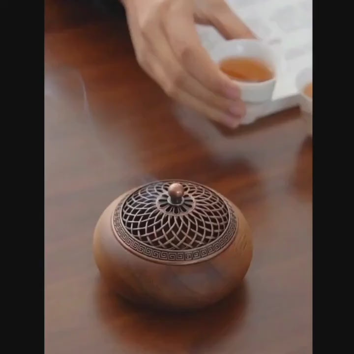 Elegant Vintage Walnut Wooden Incense Holder