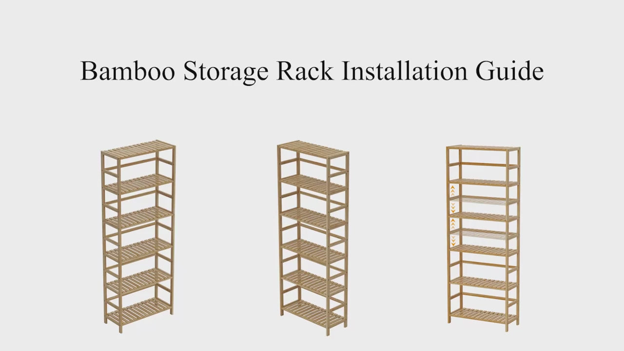 1pc Bamboo 6-Tier Freestanding Shelf Rack, Adjustable Tiered Storage Organizer for Kitchen, Bathroom, Home Office - No Metal Pipes, Versatile Room Use, AESOME, Standing Shelf