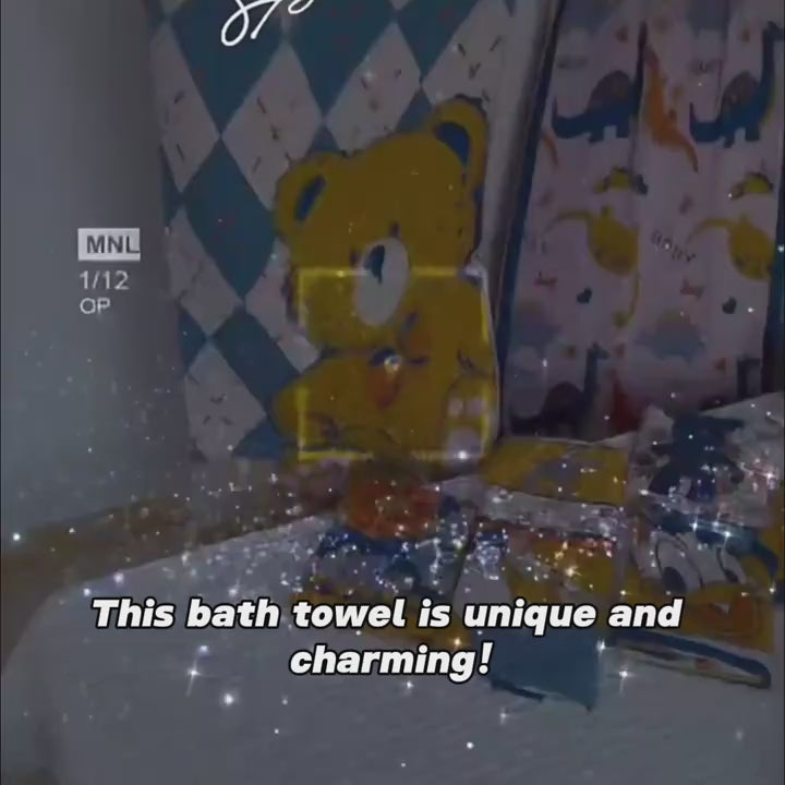 [Super Absorbent Cartoon Towel] Super Absorbent 1pc Cartoon Bear & Dinosaur Themed Cotton Bath Towel - 400 GSM, Quick-Dry, Soft & Skin-Friendly, Oversized Towel/Blanket for Bathroom, Modern Style, Knit Fabric, 100% Cotton, Wash Cloths